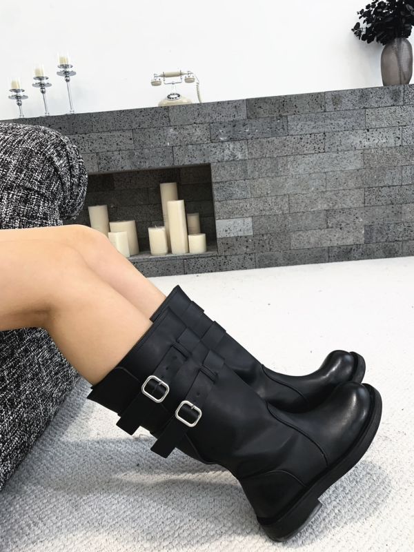 牛皮顯瘦中筒靴 