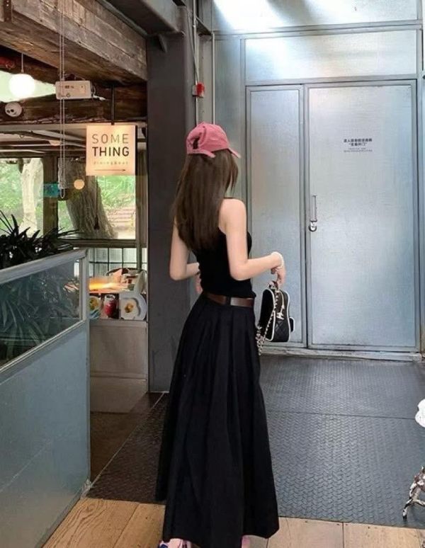法式削肩附皮帶套裝(限時特價到6/3） 
