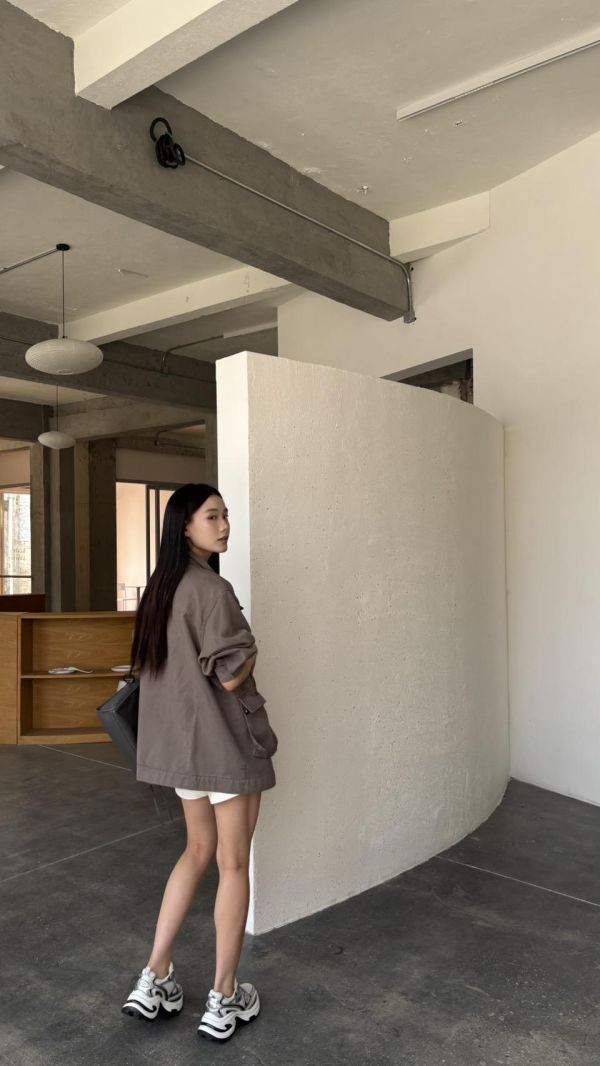 前口袋長版工裝薄外（灰綠） 