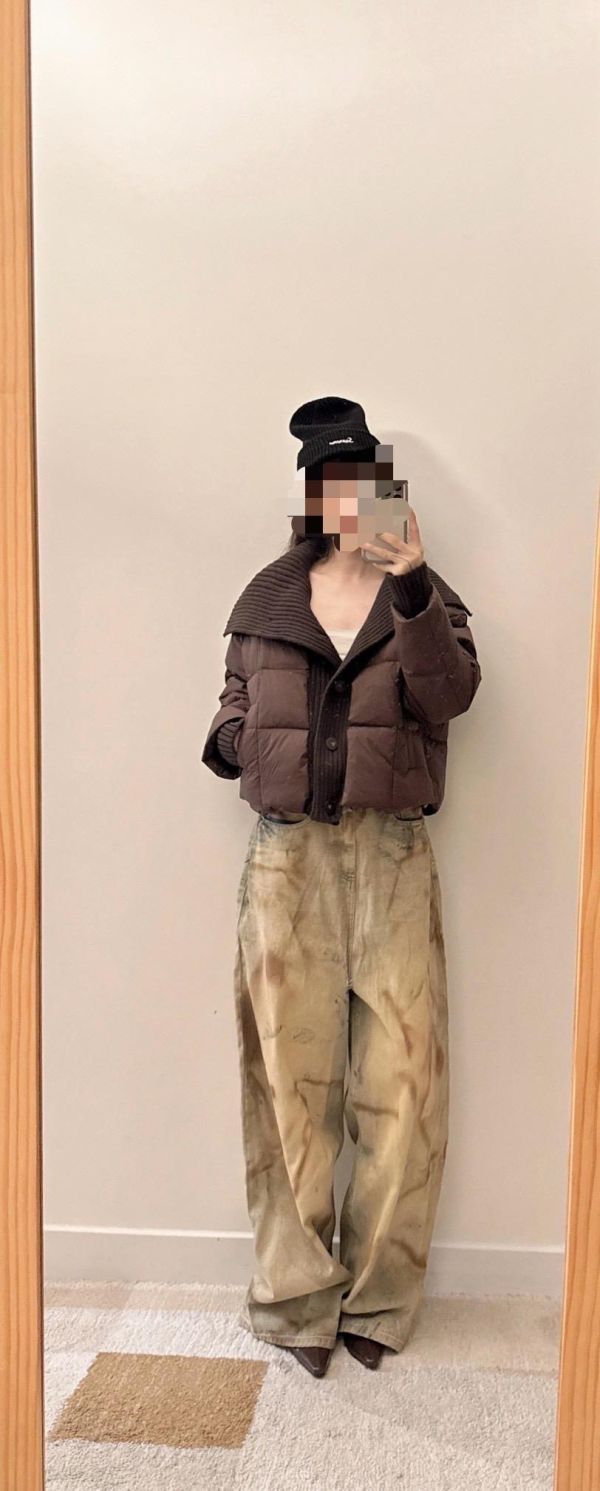 螺紋拼羽絨外套 