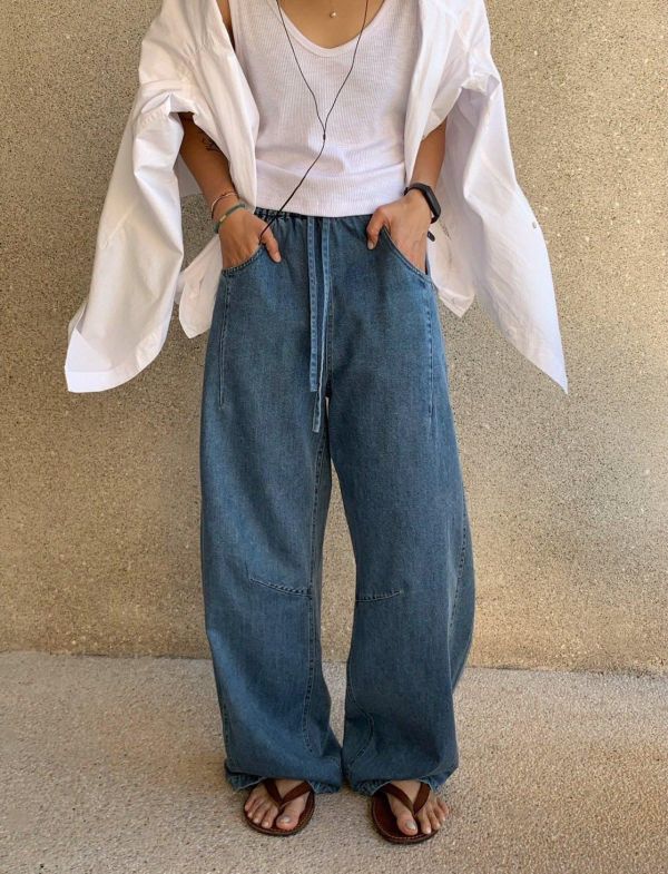 百搭抽繩闊腿褲 