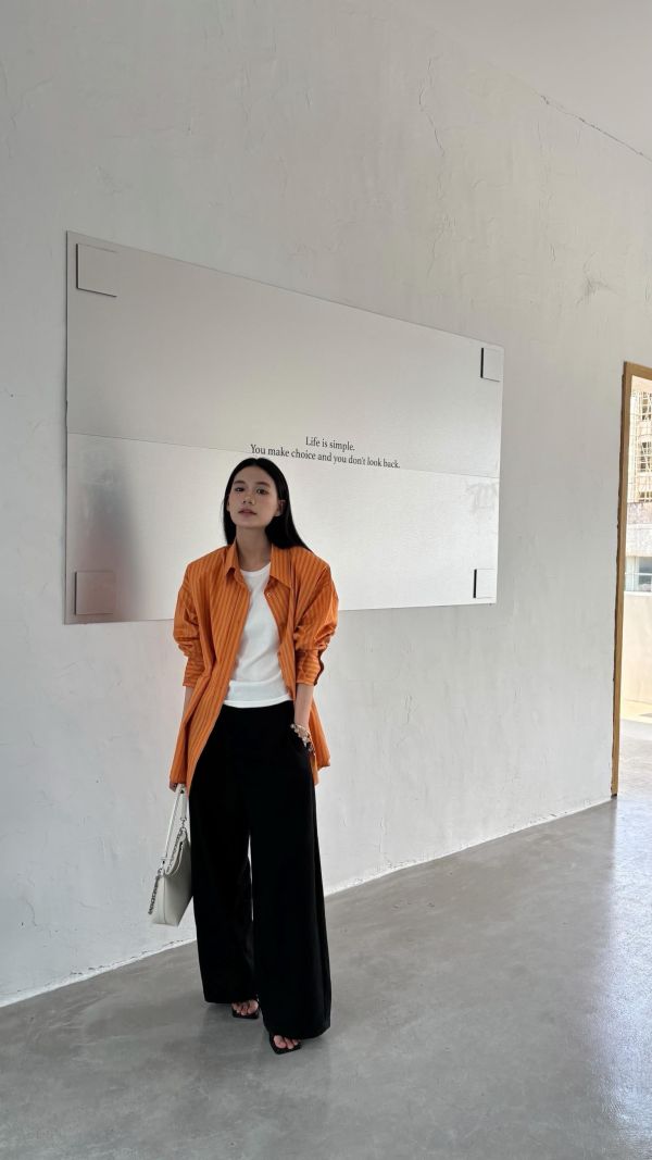 線條側釦襯衫（橘色） 