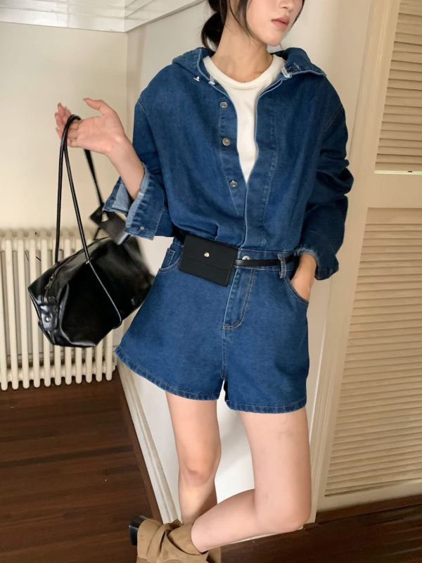 連帽牛仔連身褲 