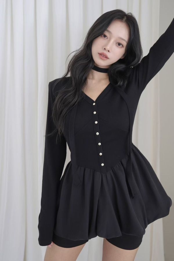 S01.洋氣Ｖ領飄帶衣 