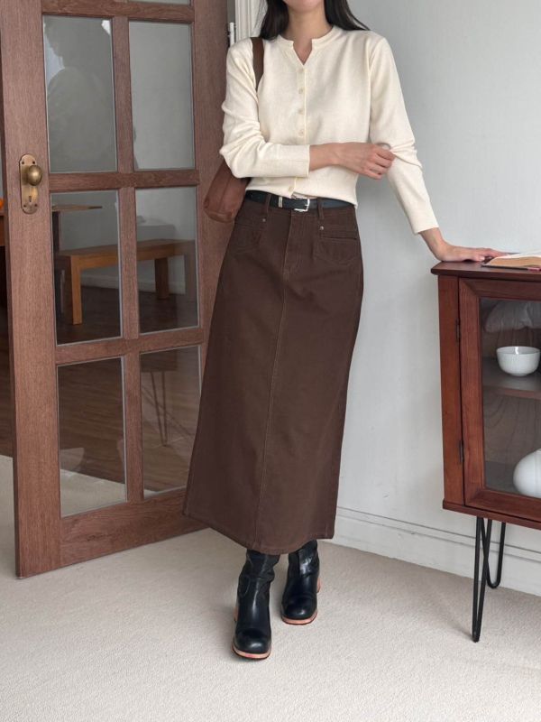 T09.牛仔後開衩裙 