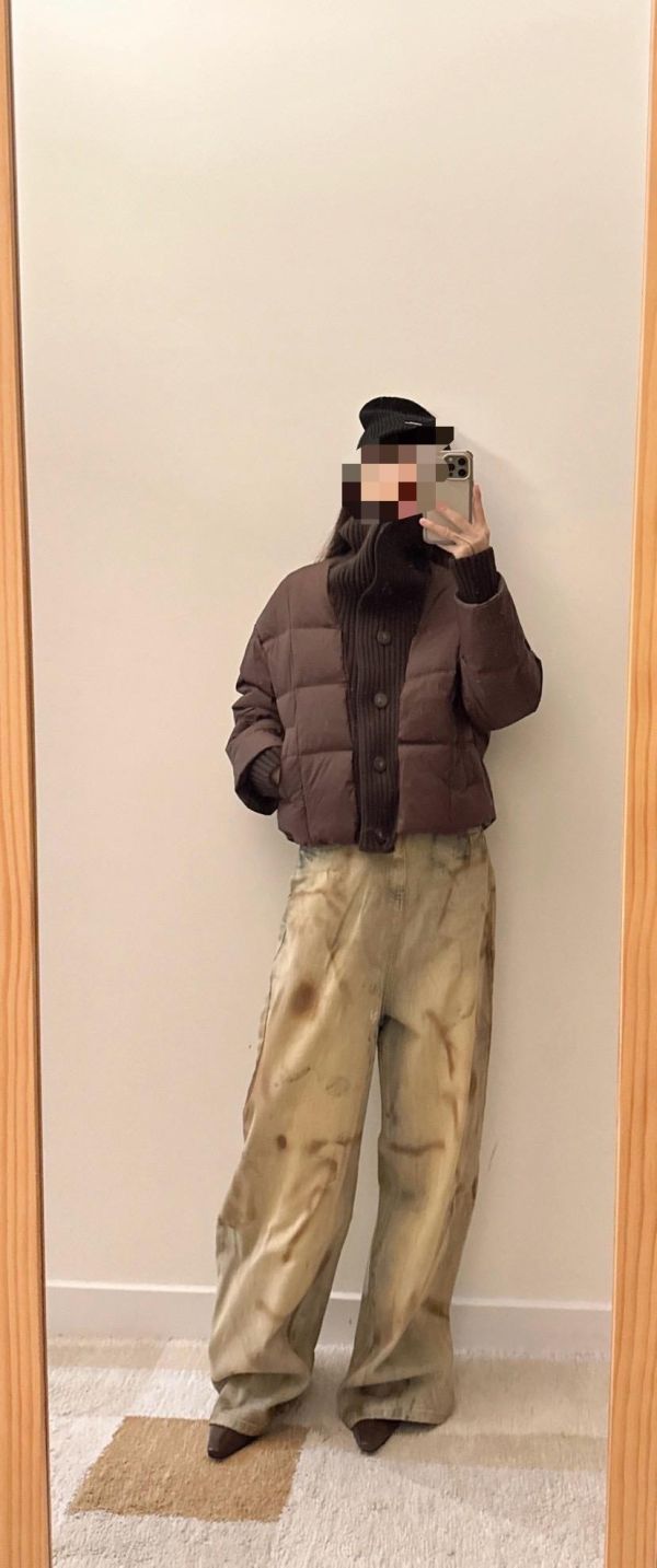 螺紋拼羽絨外套 