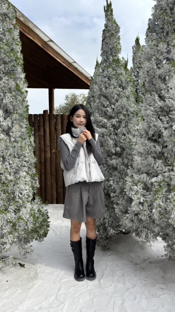 鴨絨背心＋高領打底上衣（藍） 