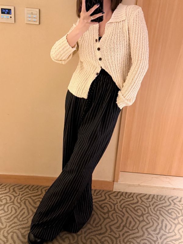 V03.毛呢線條長褲 