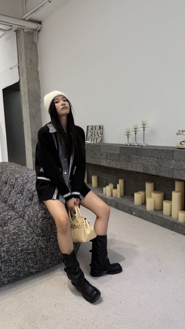 牛仔拼針織外套 