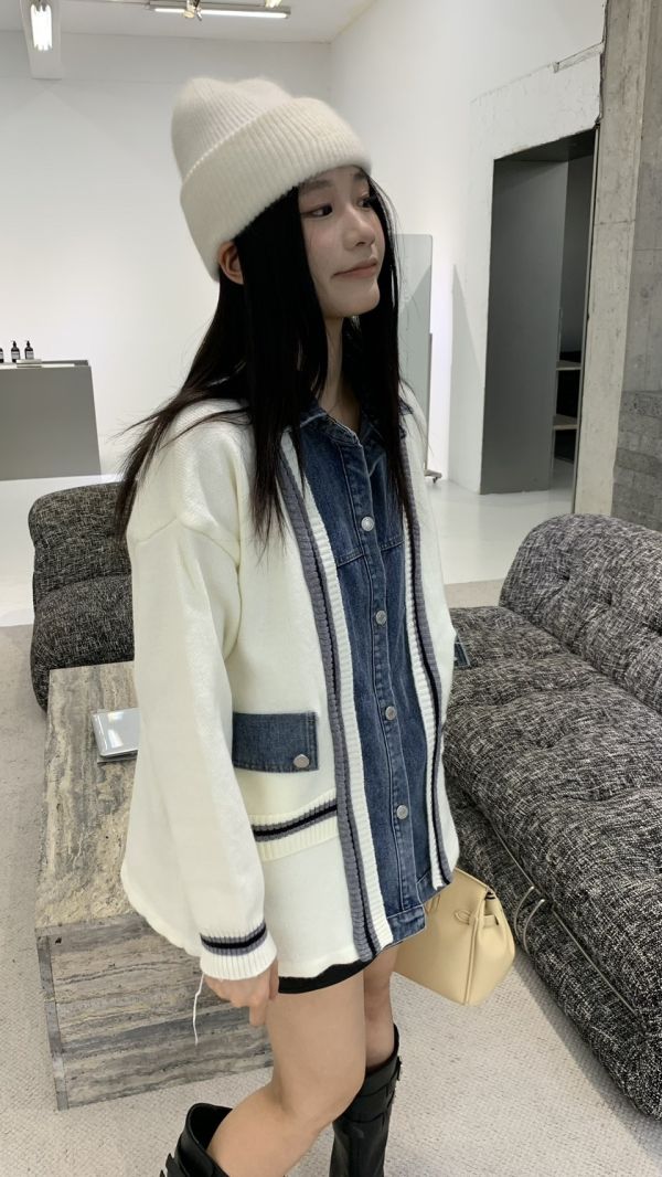 牛仔拼針織外套 