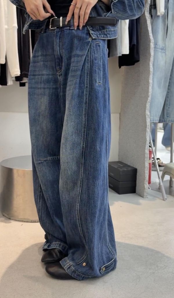 下釦彎刀牛仔褲 