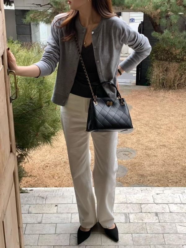 時尚牛皮菱格鏈包 