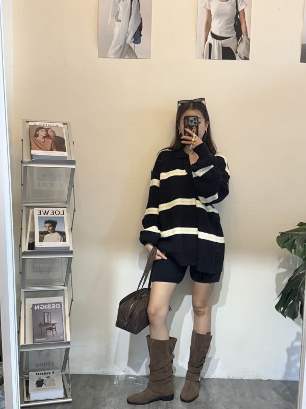 T02.V領線條針織短褲SET 