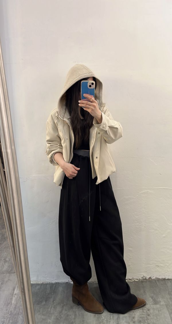 腰配色加絨衛褲 