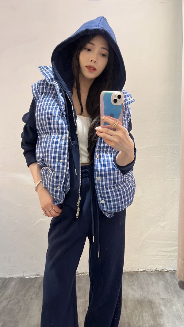 格紋鋪棉背心刷絨套裝 