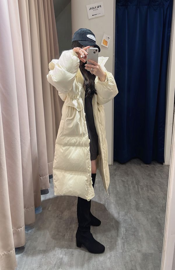 白鴨絨保暖長版外套 