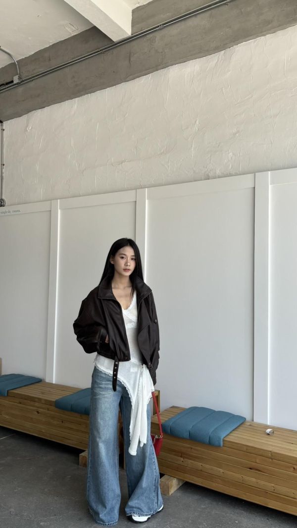 雲感羊紋軟糯廓形皮外（咖色） 