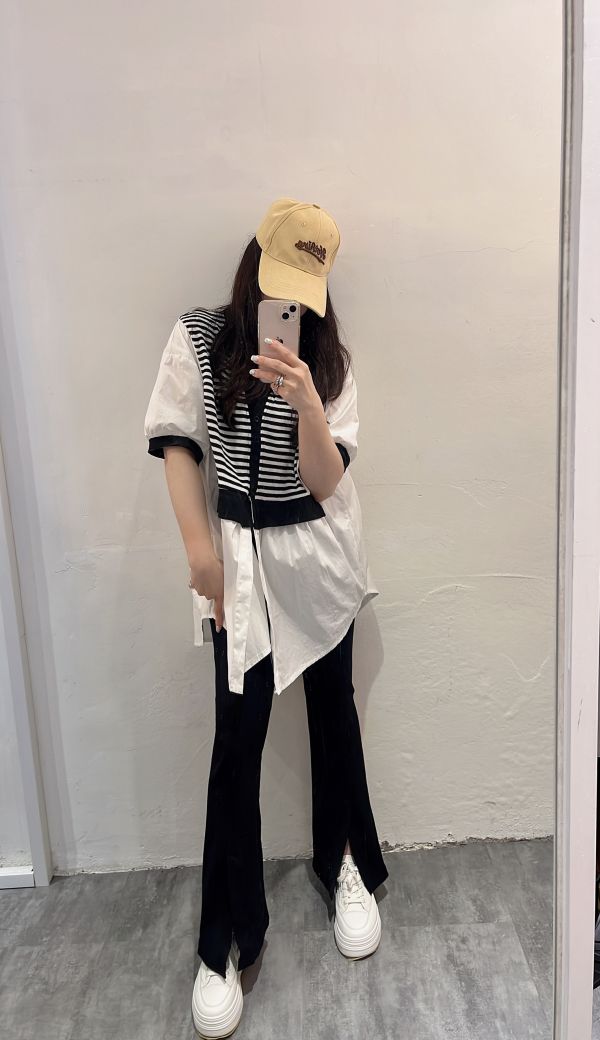 H30.條紋假兩件襯衫 
