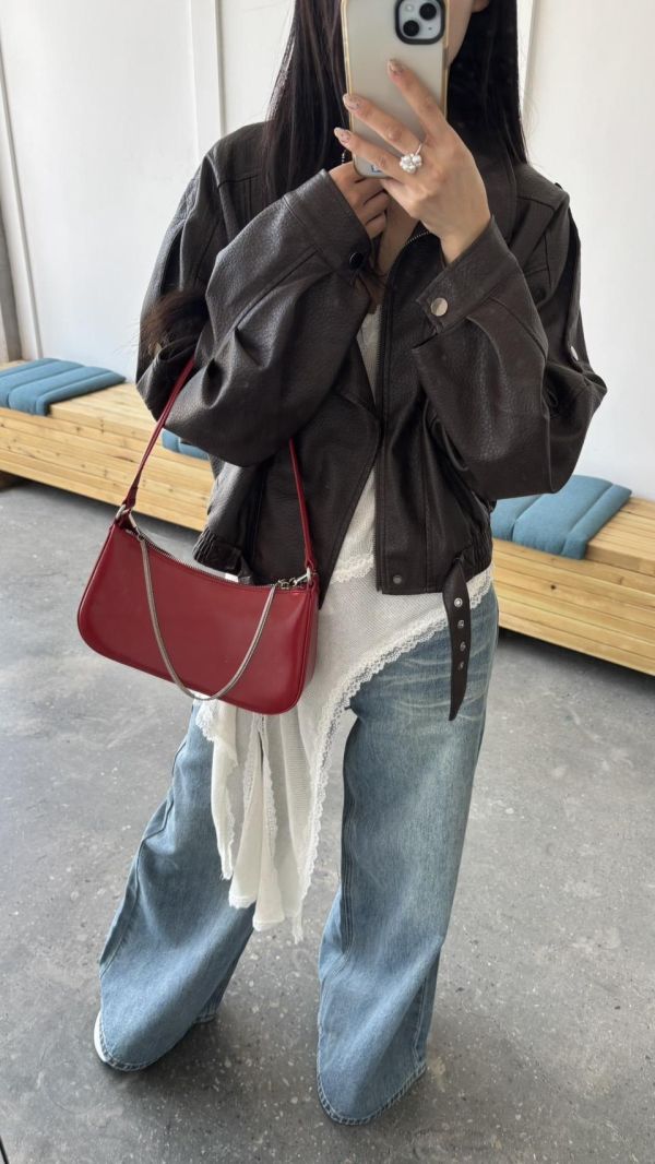 雲感羊紋軟糯廓形皮外（咖色） 