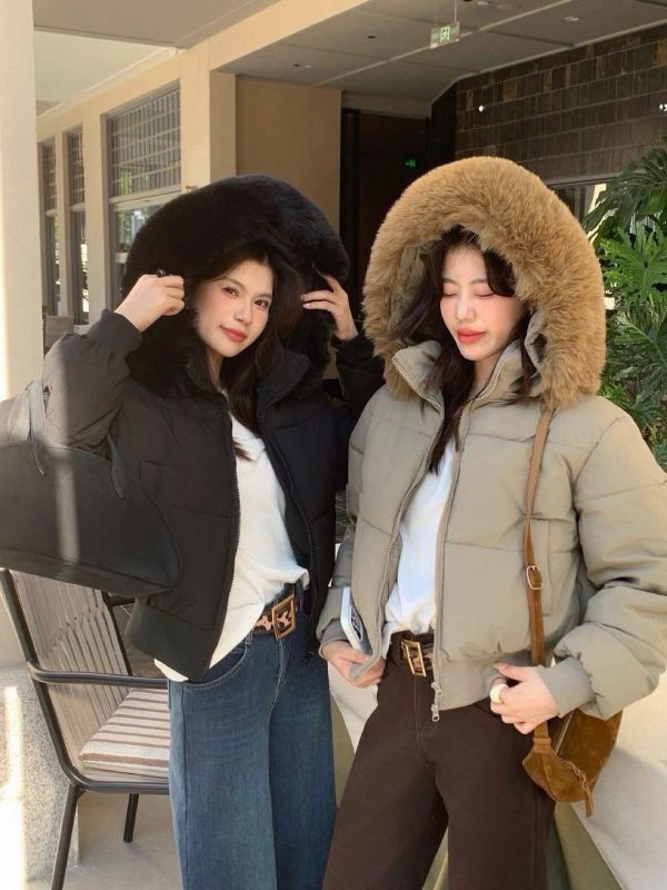 大毛領鋪棉外套 