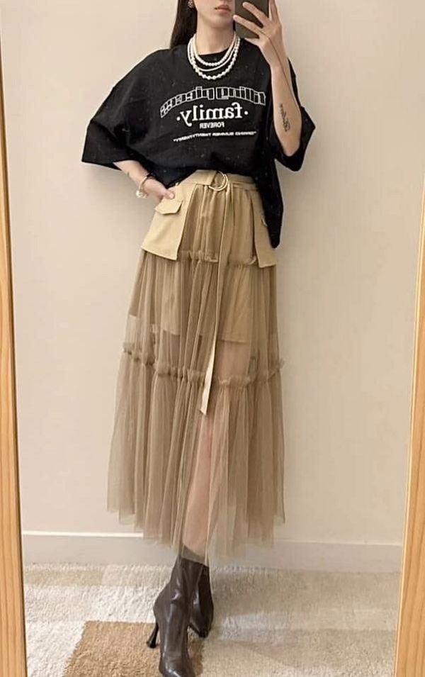 兩穿腰風網紗蛋糕裙 