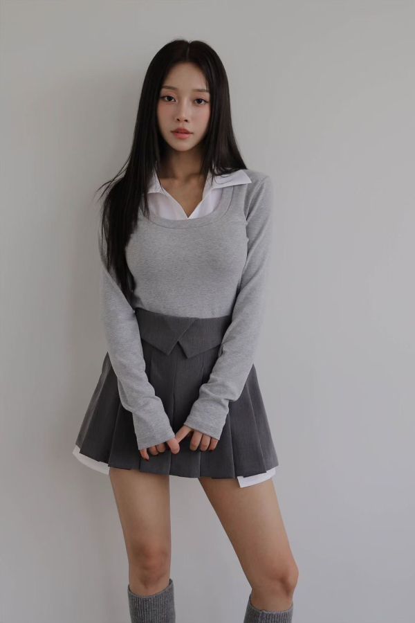 S06.拼色翻領上衣 