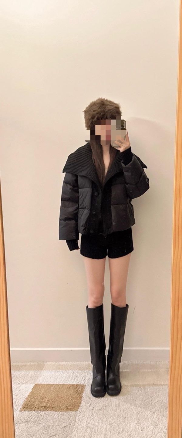 螺紋拼羽絨外套 