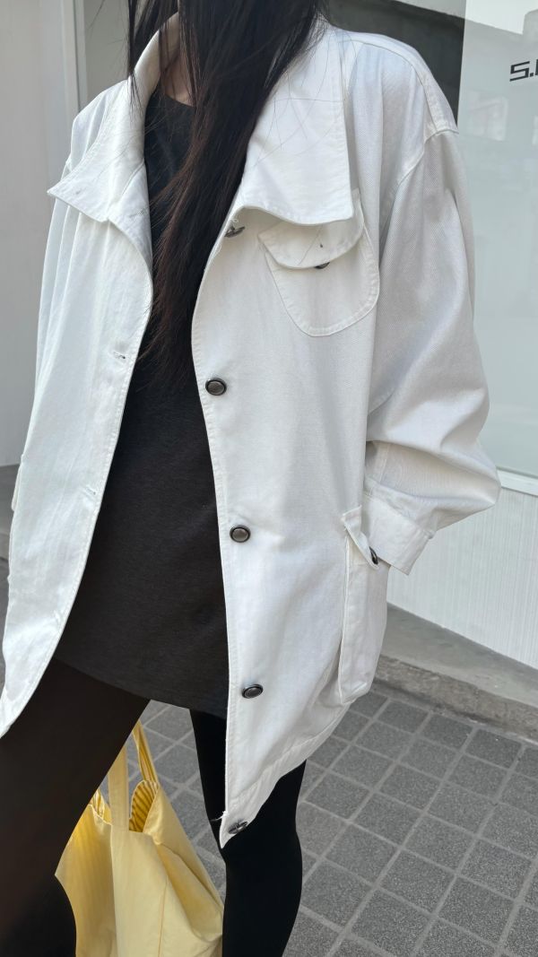 前口袋長版工裝薄外（白色） 