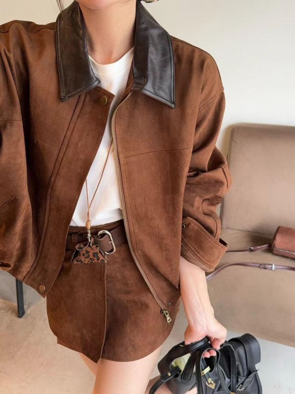 復古接皮麂皮套裝 