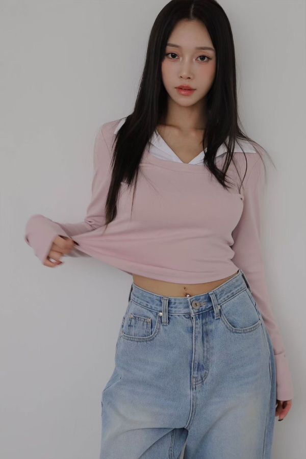 S06.拼色翻領上衣 