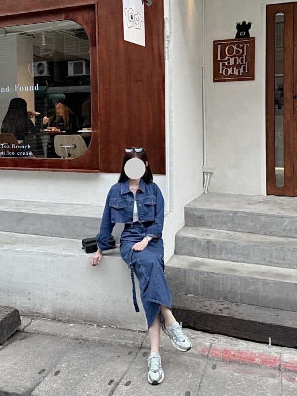 丹寧工裝裙 