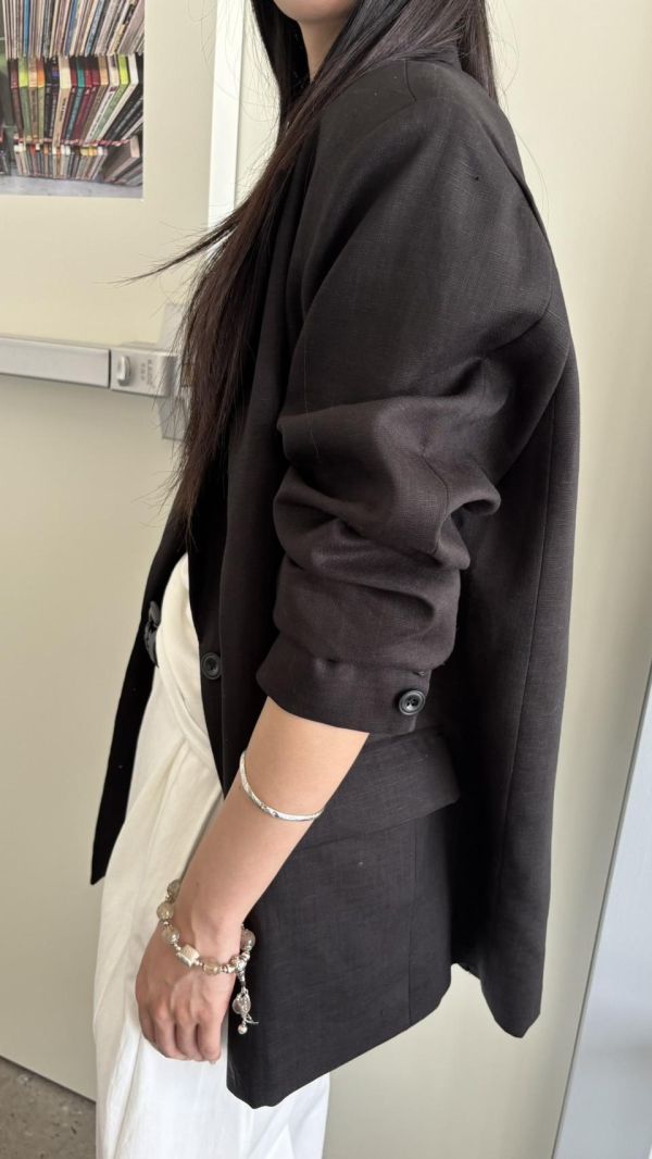 麻料挺版外套（黑色） 