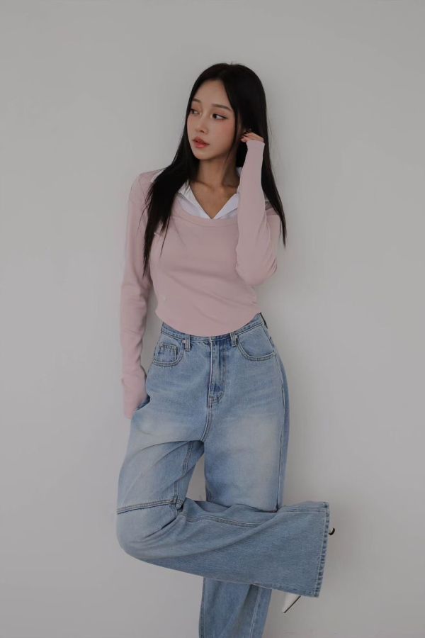 S06.拼色翻領上衣 