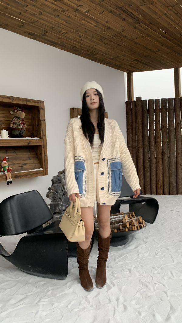 牛仔大口袋針織外套 