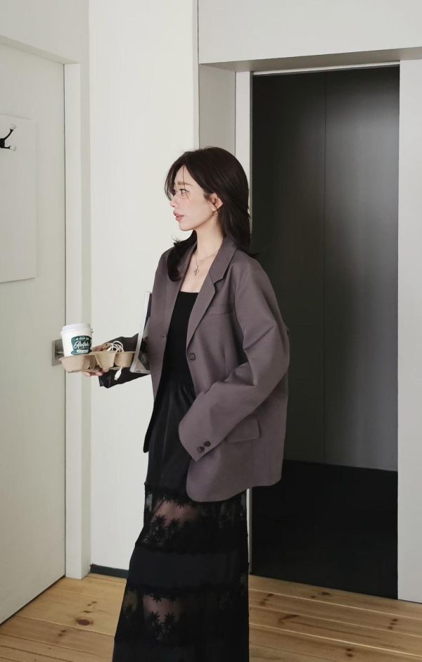 星星蕾絲緞面長裙 