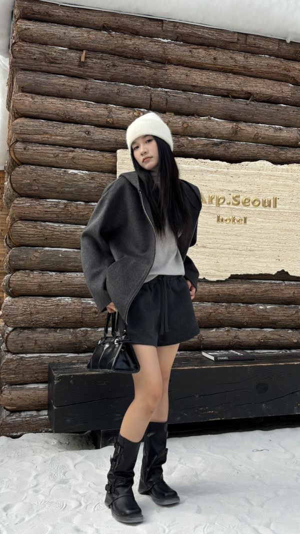 雙面羊絨100%連帽外 