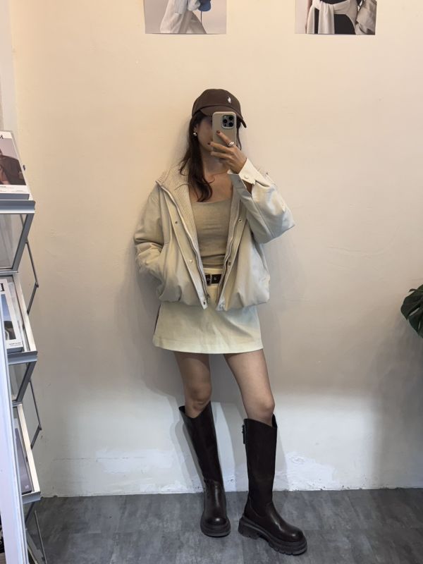 鴨絨90%角蛋白皮外套（米色） 