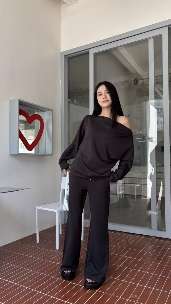 極簡高級斜肩套裝（深灰） 