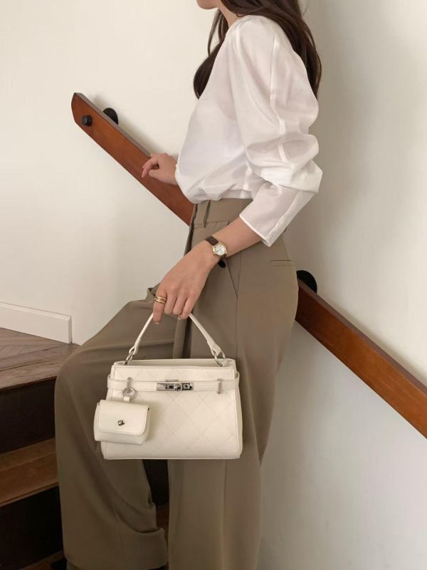 法式菱格真皮二用包 