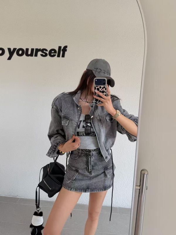 水洗工裝多口袋丹寧套裝 