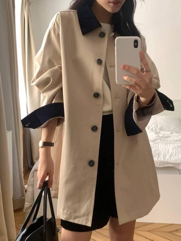 配色風衣外套 