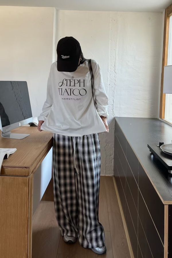 H4.三件格子長褲套裝 