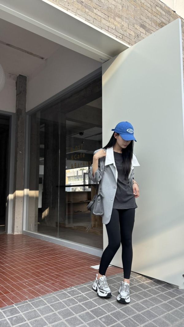 配色領西裝外套（灰色） 