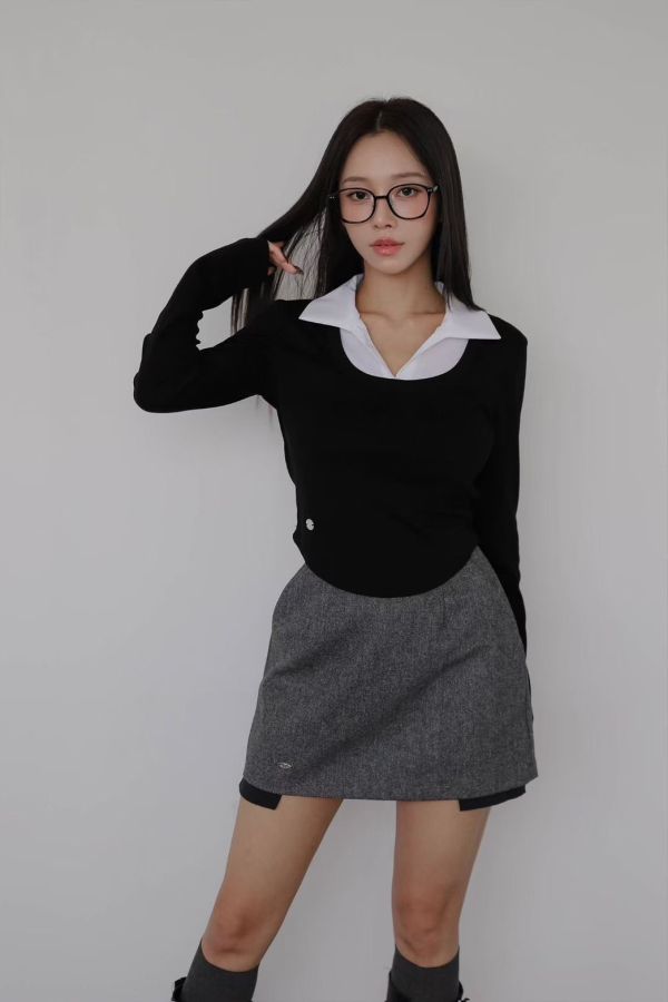 S06.拼色翻領上衣 