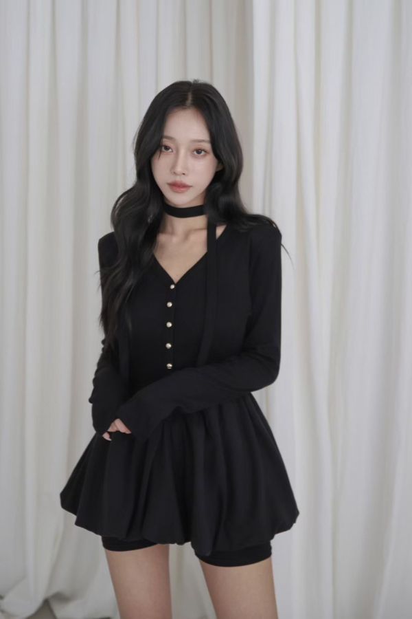 S01.洋氣Ｖ領飄帶衣 