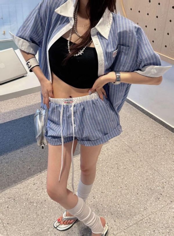 條紋拼標籤短褲SET 
