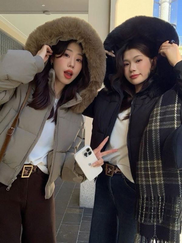 大毛領鋪棉外套 