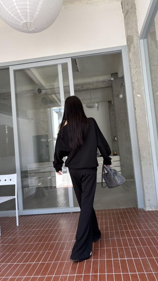 極簡高級斜肩套裝（黑色） 