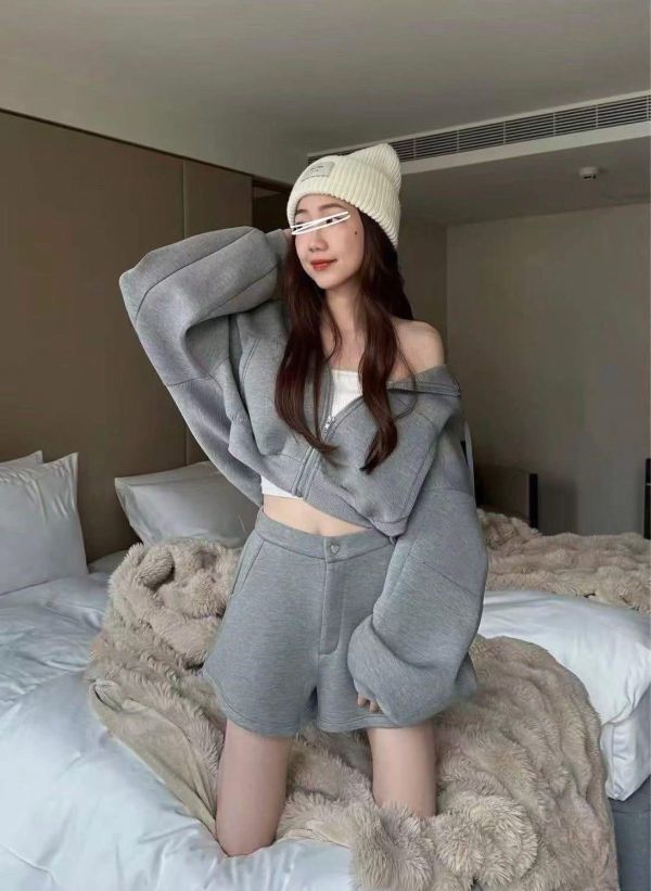 連帽空氣棉短褲SET 