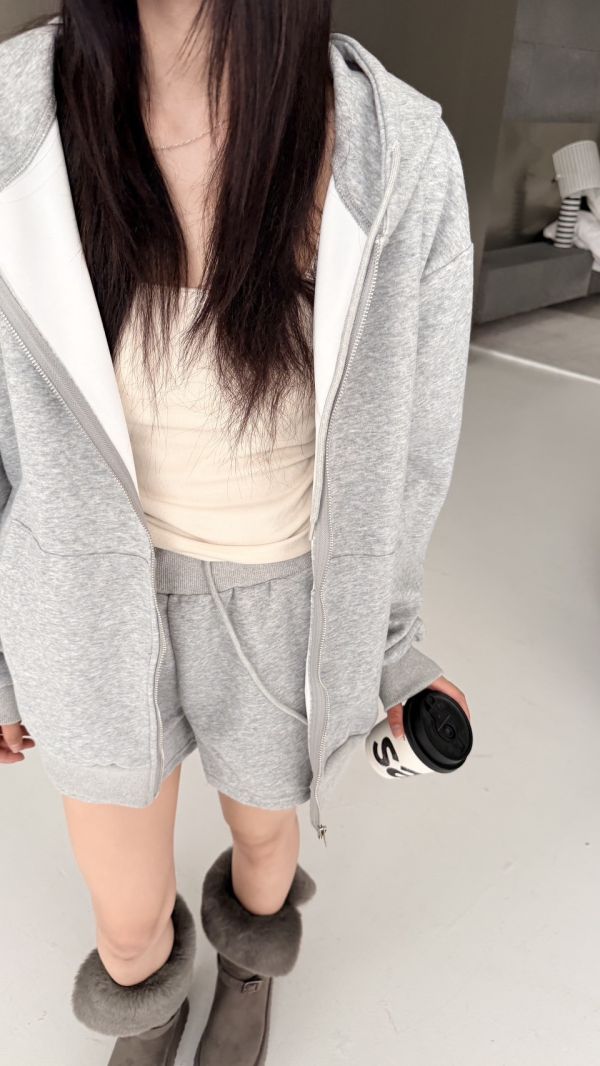 連帽短褲套裝（淺灰色） 